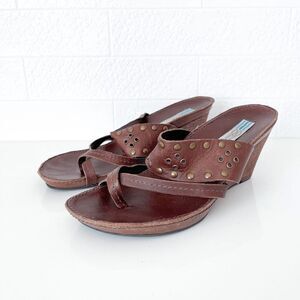 Arnold Churgin Womens Studded Leather Slide Wedge Sandals Brown Size 7.5
